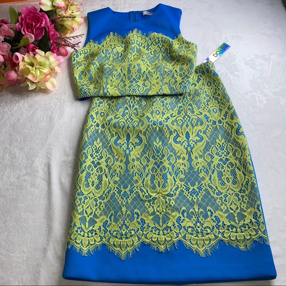 NWT DO + BE 2 piece skirt and top blue lime green - Picture 3 of 10